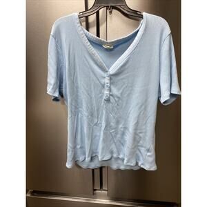 Ana A New Approach Henley T-Shirt Womens Size 2X Long Sleeve Blue 3 Button